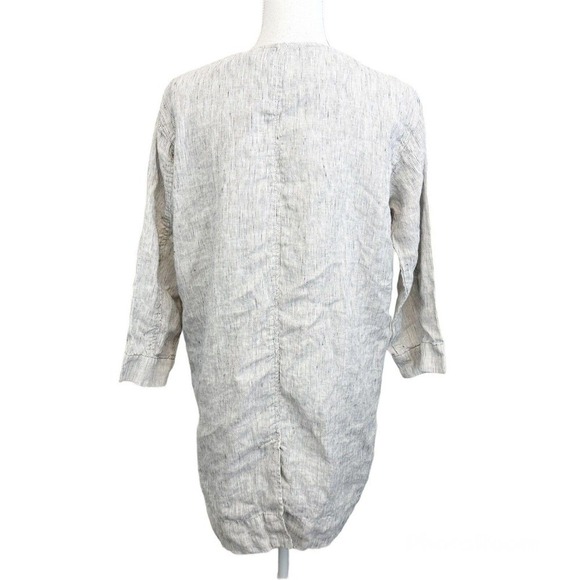 Eileen Fisher Small Organic Linen Tunic Blouse Pinstripe Pockets Minimalist - Picture 3 of 5